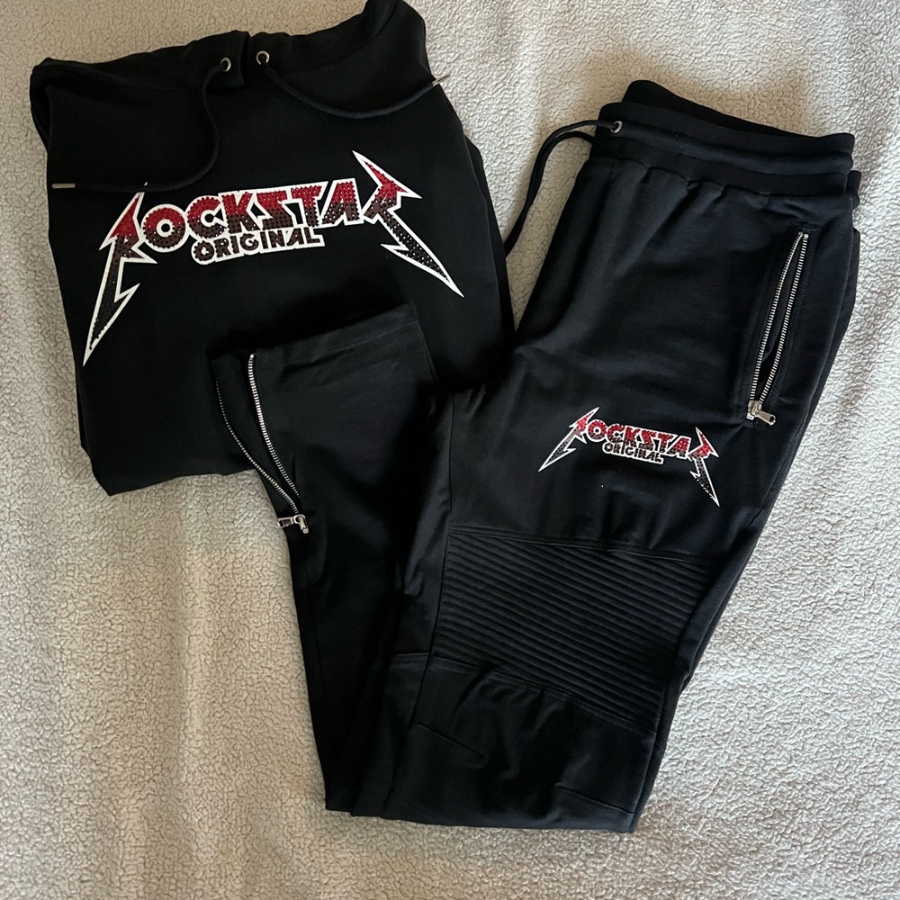 Men black rockstar sweatsuit sz XXL